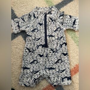 Kids Navy Whale Print One-Piece Swim Romper/Rashgaurd